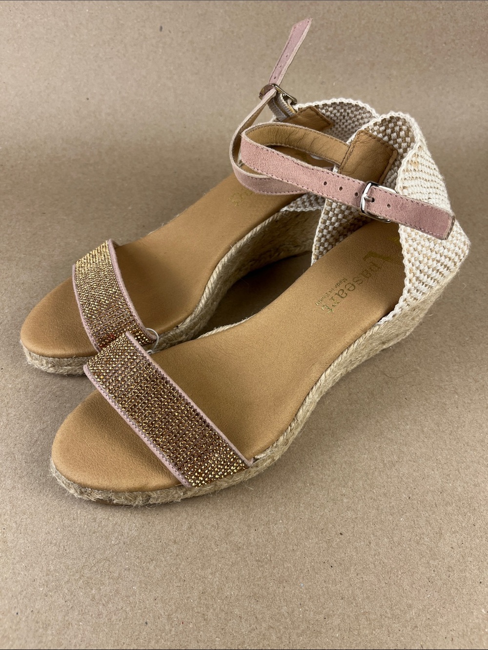 NWOT Paseart Women's Pink Espadrille Wedge Sandals with Ankle Strap 8.5